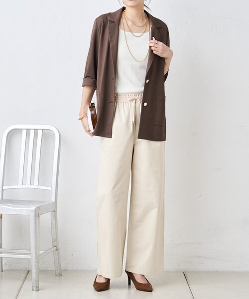 Jena espace merveilleux(ジェナ エスパスメルヴェイユ)の「サテン切替イージーパンツ(その他パンツ・レディース・ブラック/アイボリー・FREE)」の2枚目の写真