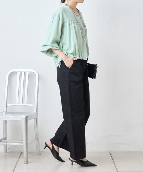 Jena espace merveilleux(ジェナ エスパスメルヴェイユ)の「サテン切替イージーパンツ(その他パンツ・レディース・ブラック/アイボリー・FREE)」の4枚目の写真