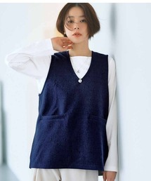 IEDIT | IEDIT ざぶざぶ洗えるふくれジャカードのカットソージレとロングTシャツセット〈ネイビー〉(その他トップス)