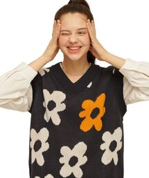 ROCCI ROCCI（ロッシロッシ）の「Flower V Neck Knit Vest [NAVY]（ベスト）」