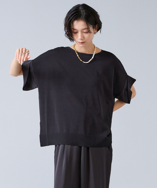 Liesse（リエス）の「【定番】袖サテンニット（ニット/セーター・レディース・ブラック/ホワイト・FREE）」の2枚目の写真