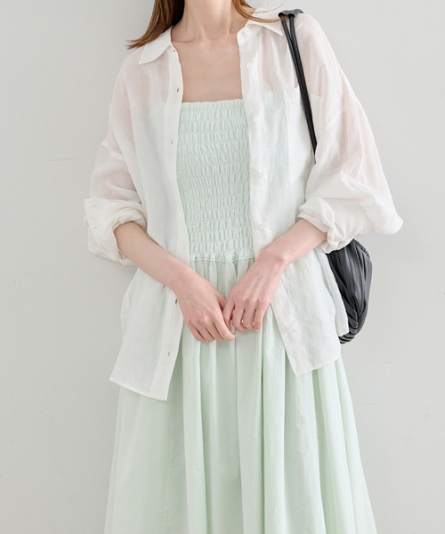 U by SPICK&SPAN（ユーバイスピックアンドスパン）の「Atelier Edition/アトリエ エディション WRINKLE SMOCKED DRESS（ワンピース・レディース・グリーン・FREE）」の5枚目の写真