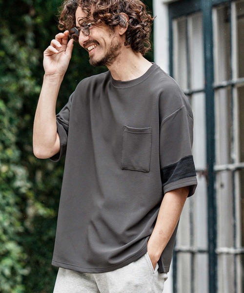 CAMBIO(カンビオ)の「mt10490- パネルメッシュショートスリーブTシャツ(Tシャツ/カットソー・メンズ・グレー/ブラック/ホワイト・XL/L/M)」の9枚目の写真