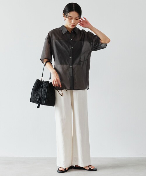 green label relaxing(グリーンレーベルリラクシング)の「BREEZE LINEN ブリーズリネン ワイド パンツ オフホワイト ドット(その他パンツ・レディース・オフホワイト/その他1・SHORT/34/44/40/38/42/TALL/36)」の3枚目の写真