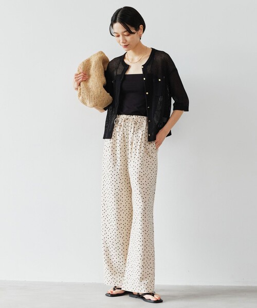 green label relaxing(グリーンレーベルリラクシング)の「BREEZE LINEN ブリーズリネン ワイド パンツ オフホワイト ドット(その他パンツ・レディース・オフホワイト/その他1・SHORT/34/44/40/38/42/TALL/36)」の5枚目の写真