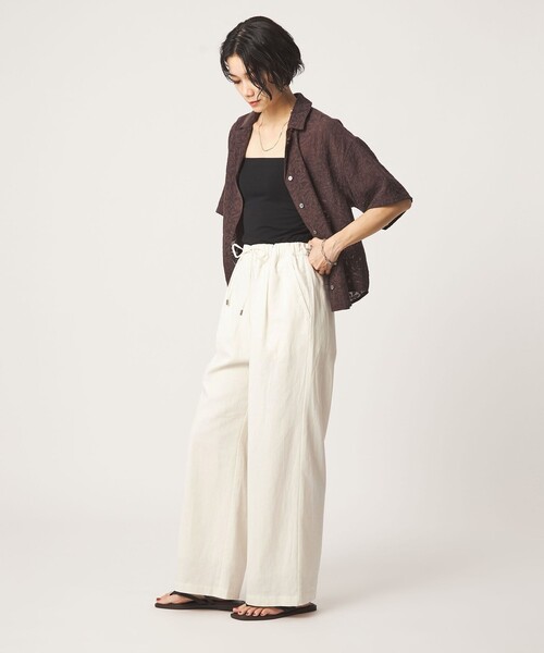 green label relaxing(グリーンレーベルリラクシング)の「BREEZE LINEN ブリーズリネン ワイド パンツ オフホワイト ドット(その他パンツ・レディース・オフホワイト/その他1・SHORT/34/44/40/38/42/TALL/36)」の10枚目の写真