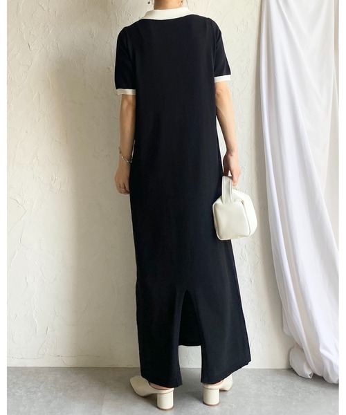 She's Closet(シーズクローゼット)の「配色バイカラー 襟付き 半袖 ロング丈 サマー ポロニットワンピース(ワンピース・レディース・ネイビー/ライトグレー/ブラック・FREE)」の14枚目の写真
