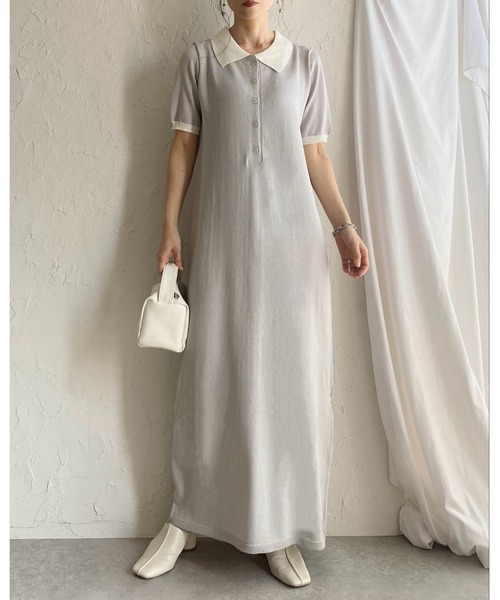 She's Closet(シーズクローゼット)の「配色バイカラー 襟付き 半袖 ロング丈 サマー ポロニットワンピース(ワンピース・レディース・ネイビー/ライトグレー/ブラック・FREE)」の16枚目の写真