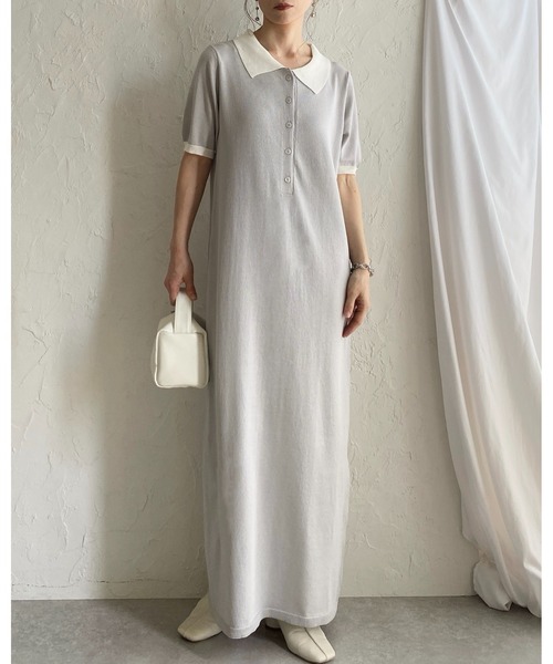 She's Closet(シーズクローゼット)の「配色バイカラー 襟付き 半袖 ロング丈 サマー ポロニットワンピース(ワンピース・レディース・ネイビー/ライトグレー/ブラック・FREE)」の17枚目の写真