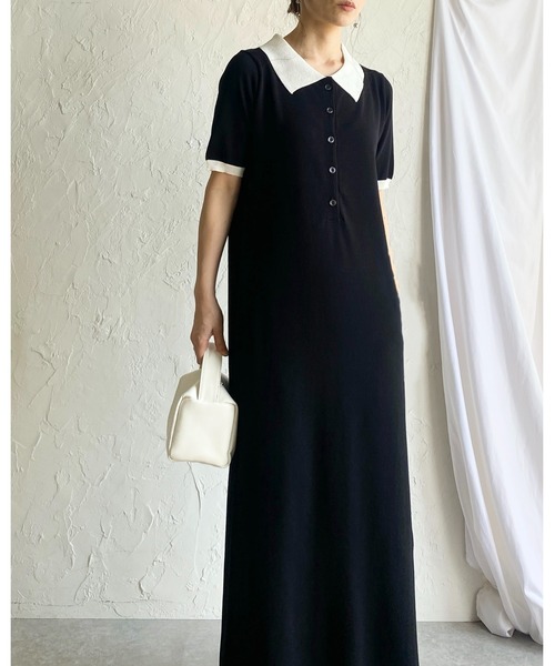 She's Closet(シーズクローゼット)の「配色バイカラー 襟付き 半袖 ロング丈 サマー ポロニットワンピース(ワンピース・レディース・ネイビー/ライトグレー/ブラック・FREE)」の18枚目の写真