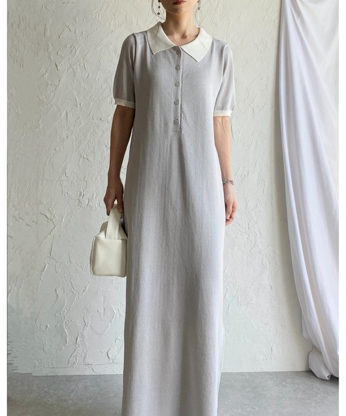 She's Closet(シーズクローゼット)の「配色バイカラー 襟付き 半袖 ロング丈 サマー ポロニットワンピース(ワンピース・レディース・ネイビー/ライトグレー/ブラック・FREE)」の19枚目の写真
