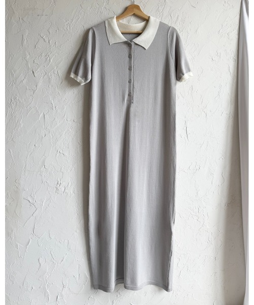 She's Closet(シーズクローゼット)の「配色バイカラー 襟付き 半袖 ロング丈 サマー ポロニットワンピース(ワンピース・レディース・ネイビー/ライトグレー/ブラック・FREE)」の21枚目の写真