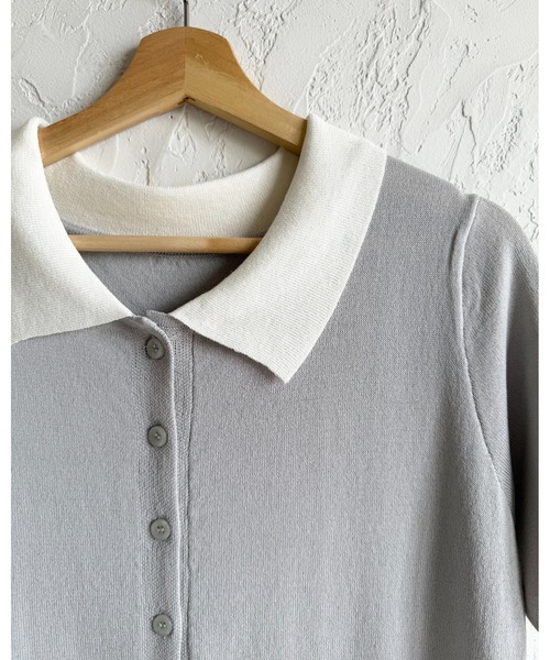 She's Closet(シーズクローゼット)の「配色バイカラー 襟付き 半袖 ロング丈 サマー ポロニットワンピース(ワンピース・レディース・ネイビー/ライトグレー/ブラック・FREE)」の22枚目の写真