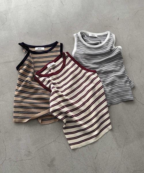 CANAL JEAN（キャナルジーン）の「COIN　ボーダーニットタンク（タンクトップ・レディース・グレー/ワイン/ベージュ・ONE SIZE）」の15枚目の写真