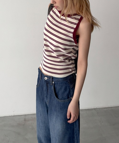 CANAL JEAN（キャナルジーン）の「COIN　ボーダーニットタンク（タンクトップ・レディース・グレー/ワイン/ベージュ・ONE SIZE）」の16枚目の写真