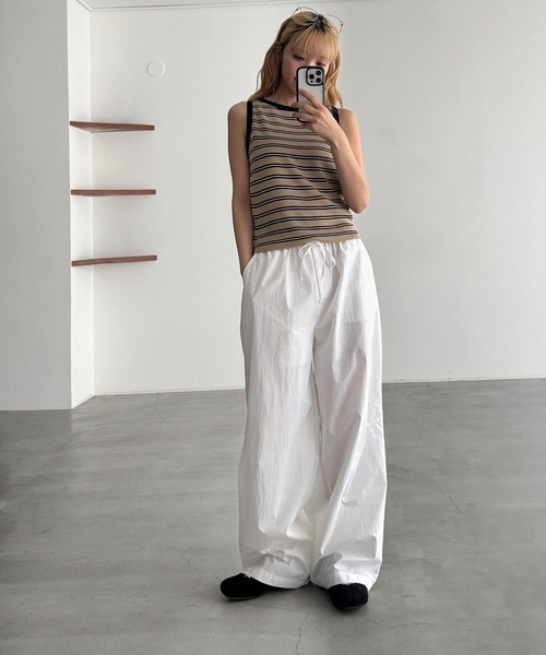 CANAL JEAN（キャナルジーン）の「COIN　ボーダーニットタンク（タンクトップ・レディース・グレー/ワイン/ベージュ・ONE SIZE）」の9枚目の写真