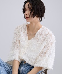 SALON adam et rope' | モチーフカットジャカードハーフスリーブブラウス(シャツ/ブラウス)