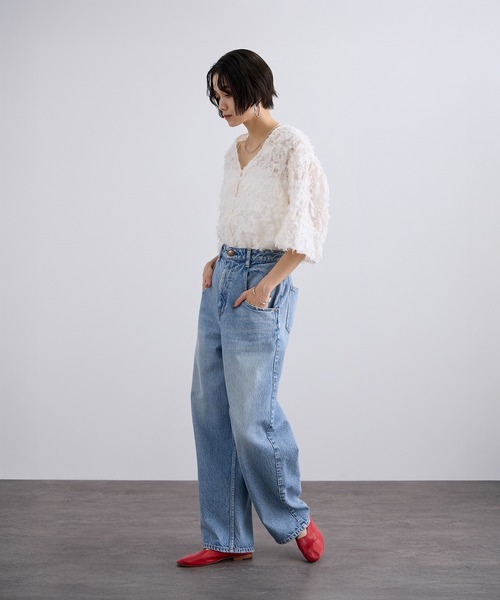 SALON adam et rope'（サロン アダム エ ロペ）の「モチーフカットジャカードハーフスリーブブラウス（シャツ/ブラウス・レディース・ブラック/サックスブルー/オフホワイト・FREE）」の9枚目の写真