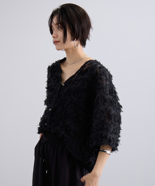 SALON adam et rope'（サロン アダム エ ロペ）の「モチーフカットジャカードハーフスリーブブラウス（シャツ/ブラウス・レディース・ブラック/サックスブルー/オフホワイト・FREE）」の12枚目の写真