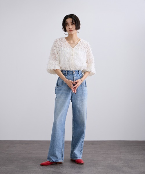 SALON adam et rope'（サロン アダム エ ロペ）の「モチーフカットジャカードハーフスリーブブラウス（シャツ/ブラウス・レディース・ブラック/サックスブルー/オフホワイト・FREE）」の13枚目の写真