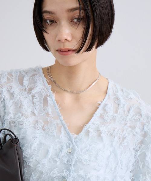SALON adam et rope'（サロン アダム エ ロペ）の「モチーフカットジャカードハーフスリーブブラウス（シャツ/ブラウス・レディース・ブラック/サックスブルー/オフホワイト・FREE）」の19枚目の写真