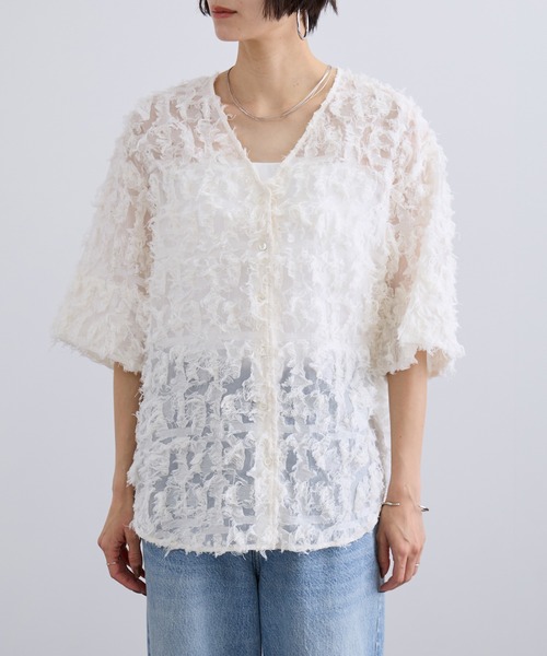 SALON adam et rope'（サロン アダム エ ロペ）の「モチーフカットジャカードハーフスリーブブラウス（シャツ/ブラウス・レディース・ブラック/サックスブルー/オフホワイト・FREE）」の21枚目の写真