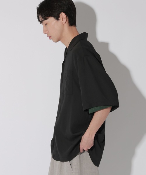 LAKOLE(ラコレ)の「メランジシアー開襟半袖シャツ / 669922(シャツ/ブラウス・メンズ・チャコール/グリーン/ブラック・LARGE/MEDIUM)」の14枚目の写真