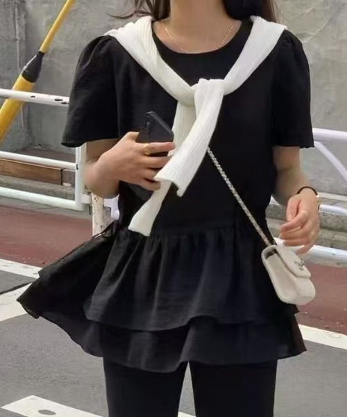 FAVORITO（ファヴォリート）の「リボンUネックトップス（シャツ/ブラウス・レディース・ブラック/ホワイト・F）」の10枚目の写真