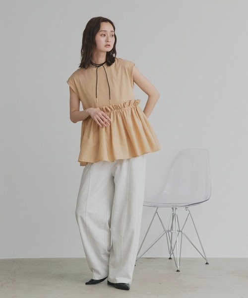 ad thie(アドティエ)の「フリルドッキング ノースリーブ Tシャツ(Tシャツ/カットソー・レディース・オフホワイト/ブラック/ベージュ/ピンク・FREE)」の22枚目の写真