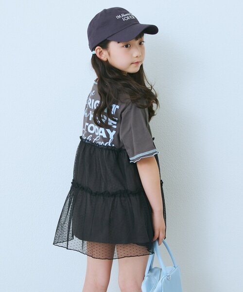 CIAOPANIC TYPY(チャオパニックティピー)の「【KIDS】ドットチュールドッキング配色ステッチワンピース(ワンピース・キッズ・グレー/チャコールグレー/ブルー・110/130/150)」の1枚目の写真