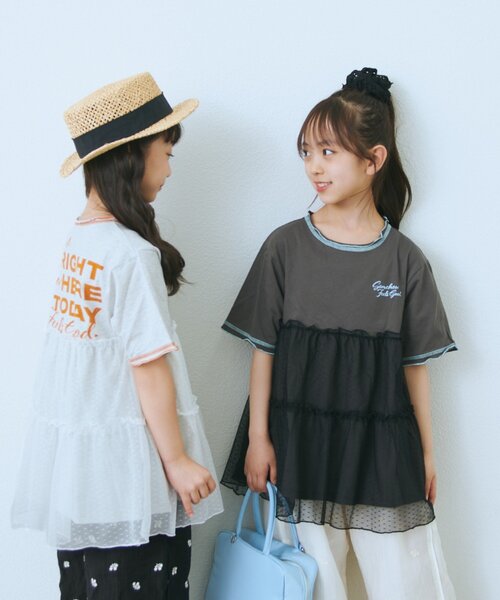 CIAOPANIC TYPY(チャオパニックティピー)の「【KIDS】ドットチュールドッキング配色ステッチワンピース(ワンピース・キッズ・グレー/チャコールグレー/ブルー・110/130/150)」の4枚目の写真