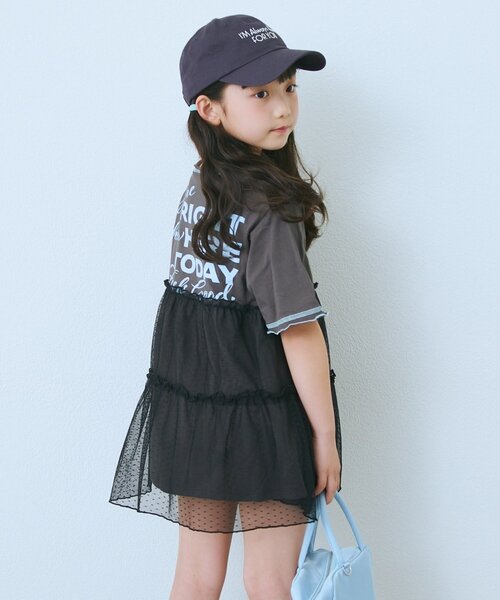 CIAOPANIC TYPY(チャオパニックティピー)の「【KIDS】ドットチュールドッキング配色ステッチワンピース(ワンピース・キッズ・グレー/チャコールグレー/ブルー・110/130/150)」の6枚目の写真