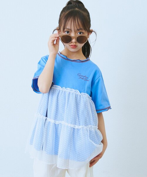CIAOPANIC TYPY(チャオパニックティピー)の「【KIDS】ドットチュールドッキング配色ステッチワンピース(ワンピース・キッズ・グレー/チャコールグレー/ブルー・110/130/150)」の8枚目の写真