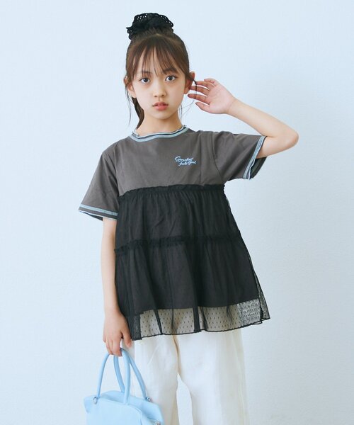 CIAOPANIC TYPY(チャオパニックティピー)の「【KIDS】ドットチュールドッキング配色ステッチワンピース(ワンピース・キッズ・グレー/チャコールグレー/ブルー・110/130/150)」の10枚目の写真