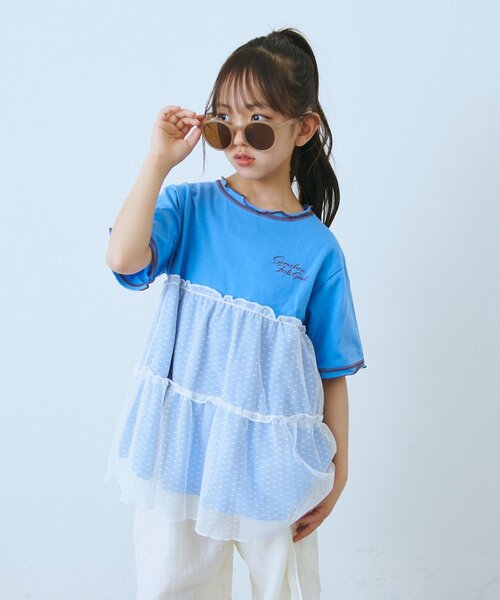 CIAOPANIC TYPY(チャオパニックティピー)の「【KIDS】ドットチュールドッキング配色ステッチワンピース(ワンピース・キッズ・グレー/チャコールグレー/ブルー・110/130/150)」の14枚目の写真