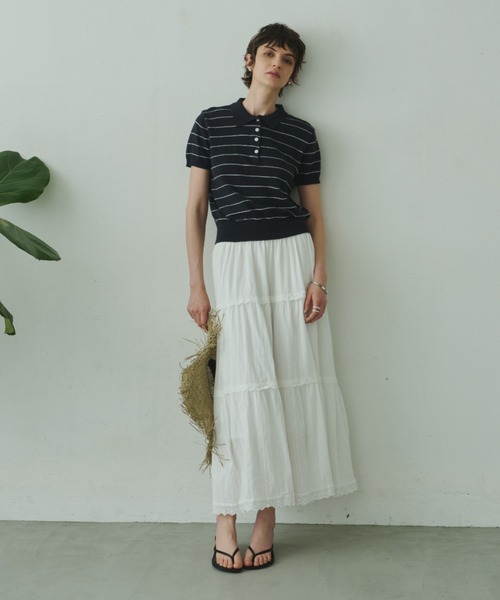 Plumel(プルメル)の「Border Summer Polo Knit / ボーダーサマーポロニット(その他トップス・レディース・ネイビー/アイボリー・MEDIUM)」の16枚目の写真