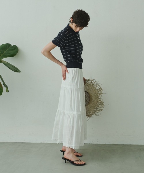 Plumel(プルメル)の「Border Summer Polo Knit / ボーダーサマーポロニット(その他トップス・レディース・ネイビー/アイボリー・MEDIUM)」の18枚目の写真