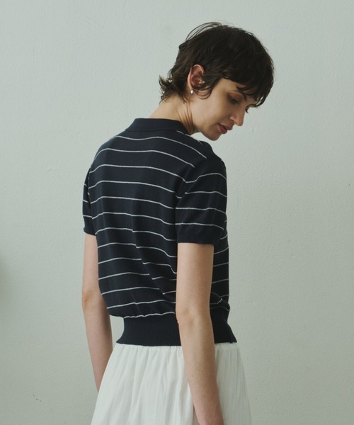 Plumel(プルメル)の「Border Summer Polo Knit / ボーダーサマーポロニット(その他トップス・レディース・ネイビー/アイボリー・MEDIUM)」の9枚目の写真