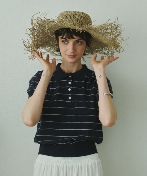 Plumel(プルメル)の「Border Summer Polo Knit / ボーダーサマーポロニット(その他トップス・レディース・ネイビー/アイボリー・MEDIUM)」の7枚目の写真