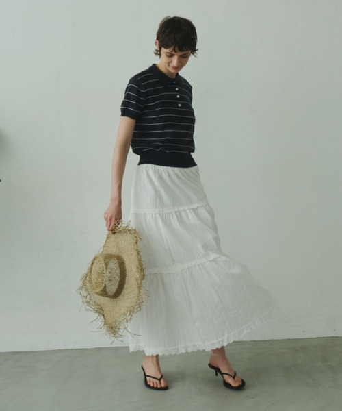 Plumel(プルメル)の「Border Summer Polo Knit / ボーダーサマーポロニット(その他トップス・レディース・ネイビー/アイボリー・MEDIUM)」の17枚目の写真