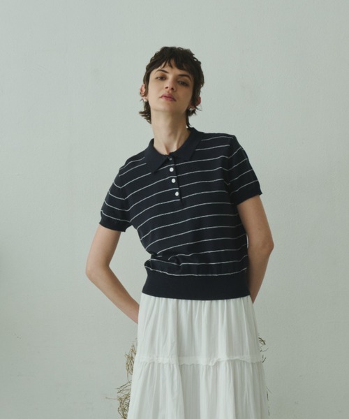 Plumel(プルメル)の「Border Summer Polo Knit / ボーダーサマーポロニット(その他トップス・レディース・ネイビー/アイボリー・MEDIUM)」の12枚目の写真