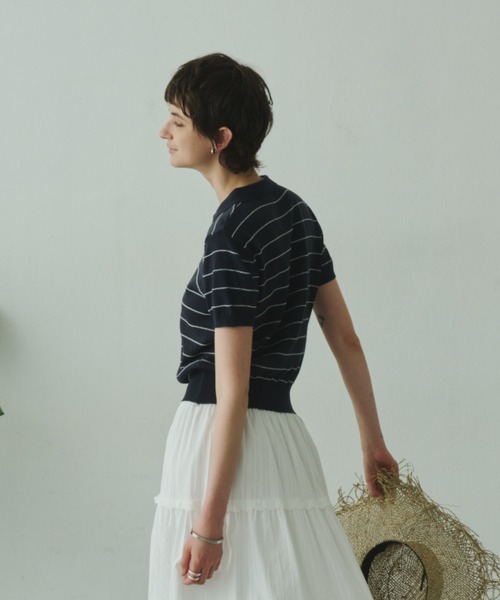 Plumel(プルメル)の「Border Summer Polo Knit / ボーダーサマーポロニット(その他トップス・レディース・ネイビー/アイボリー・MEDIUM)」の14枚目の写真