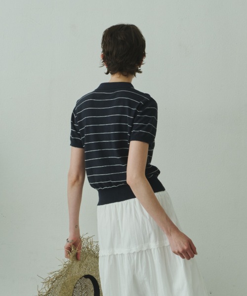 Plumel(プルメル)の「Border Summer Polo Knit / ボーダーサマーポロニット(その他トップス・レディース・ネイビー/アイボリー・MEDIUM)」の15枚目の写真
