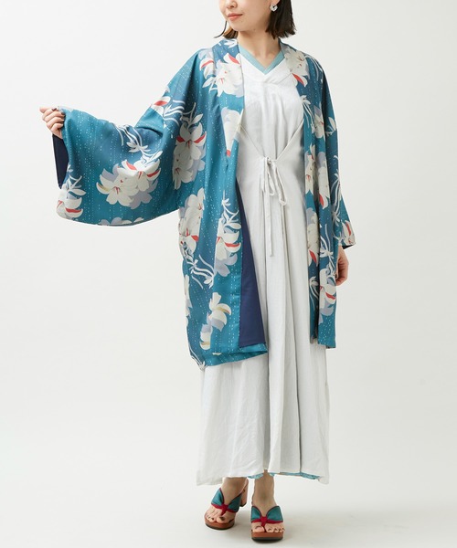 倭物やカヤ(ワモノヤカヤ)の「【倭物やカヤ】古今着物風羽織(カーディガン/ボレロ・レディース・ネイビー/ブルー/ブラック・FREE)」の9枚目の写真