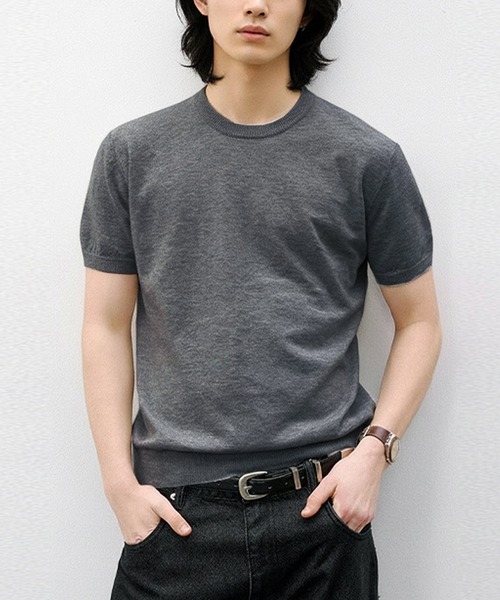 TOBEE（トゥビー）の「【TOBEE】サマーニット 半袖クルーネックニットTシャツ（Tシャツ/カットソー・メンズ・グレー/ブラック/ホワイト/ベージュ・X-LARGE/LARGE/MEDIUM）」の4枚目の写真