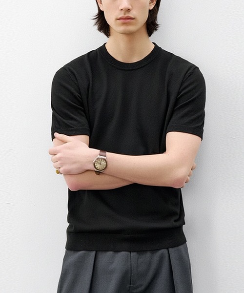 TOBEE（トゥビー）の「【TOBEE】サマーニット 半袖クルーネックニットTシャツ（Tシャツ/カットソー・メンズ・グレー/ブラック/ホワイト/ベージュ・X-LARGE/LARGE/MEDIUM）」の3枚目の写真