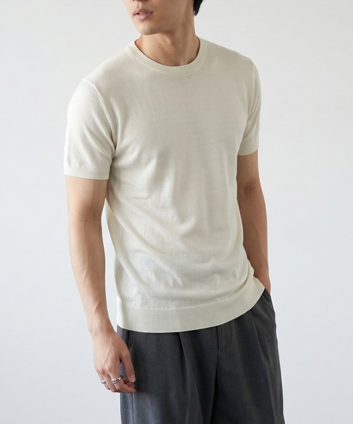 TOBEE（トゥビー）の「【TOBEE】サマーニット 半袖クルーネックニットTシャツ（Tシャツ/カットソー・メンズ・グレー/ブラック/ホワイト/ベージュ・X-LARGE/LARGE/MEDIUM）」の12枚目の写真