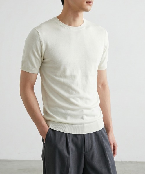 TOBEE（トゥビー）の「【TOBEE】サマーニット 半袖クルーネックニットTシャツ（Tシャツ/カットソー・メンズ・グレー/ブラック/ホワイト/ベージュ・X-LARGE/LARGE/MEDIUM）」の11枚目の写真