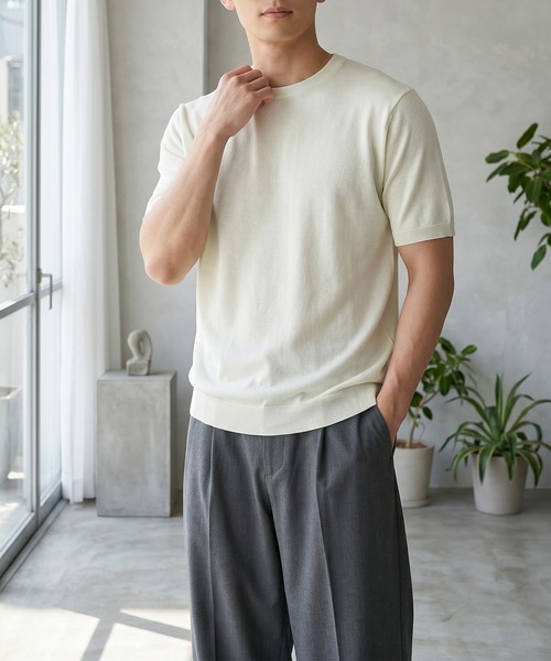 TOBEE（トゥビー）の「【TOBEE】サマーニット 半袖クルーネックニットTシャツ（Tシャツ/カットソー・メンズ・グレー/ブラック/ホワイト/ベージュ・X-LARGE/LARGE/MEDIUM）」の10枚目の写真