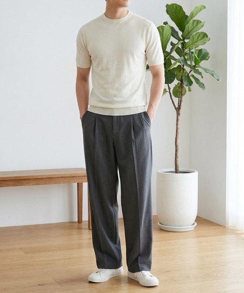 TOBEE（トゥビー）の「【TOBEE】サマーニット 半袖クルーネックニットTシャツ（Tシャツ/カットソー・メンズ・グレー/ブラック/ホワイト/ベージュ・X-LARGE/LARGE/MEDIUM）」の9枚目の写真